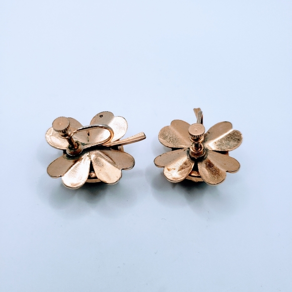 Rare Vintage Green Carved Bakelit Clover 4 Leaf Screwback Earrings - Picture 3 of 9